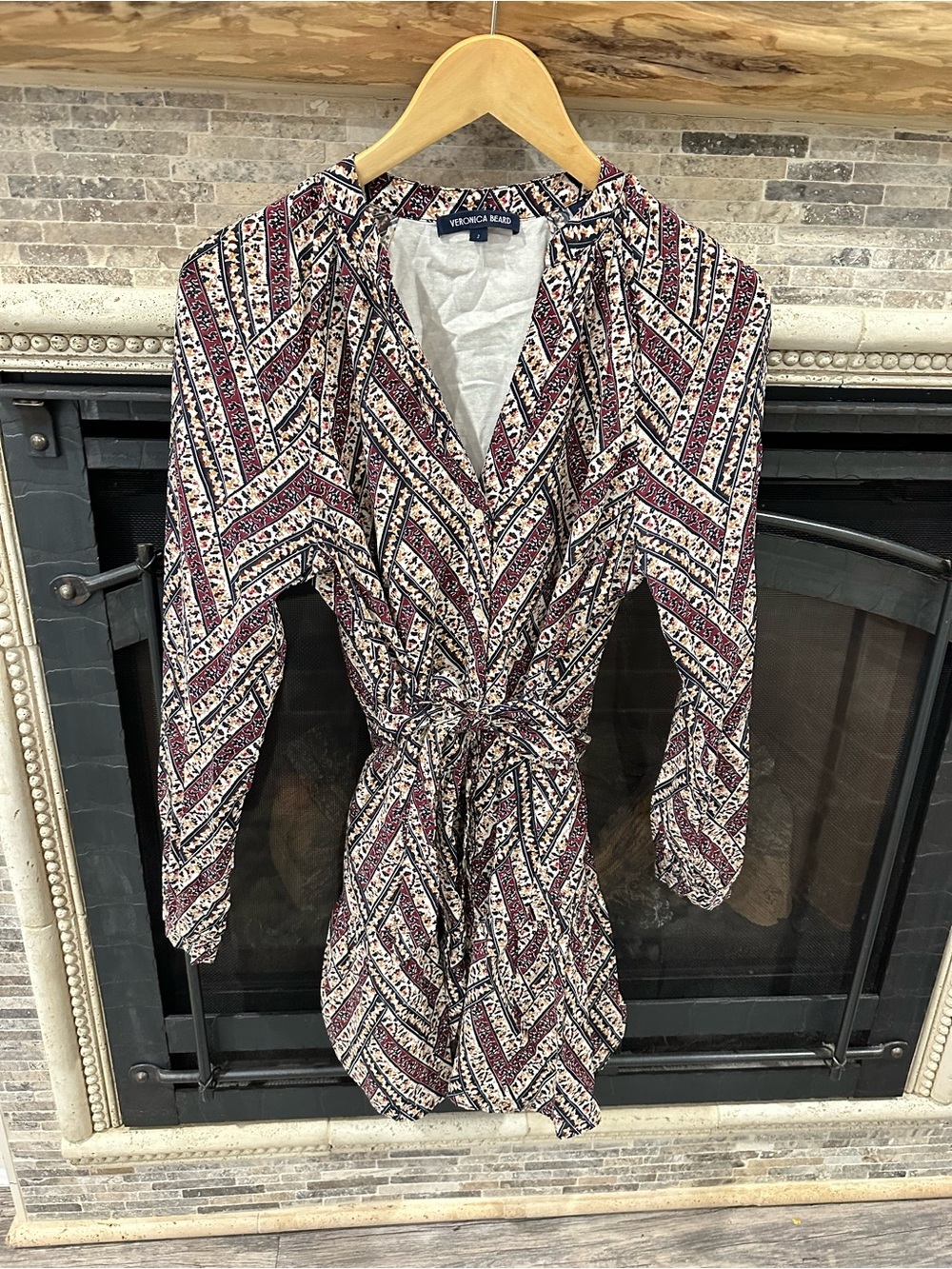 Veronica Beard Georgia Belted Printed Cotton Mousseline Mini Shirt Dress Size 2 - Picture 2 of 8
